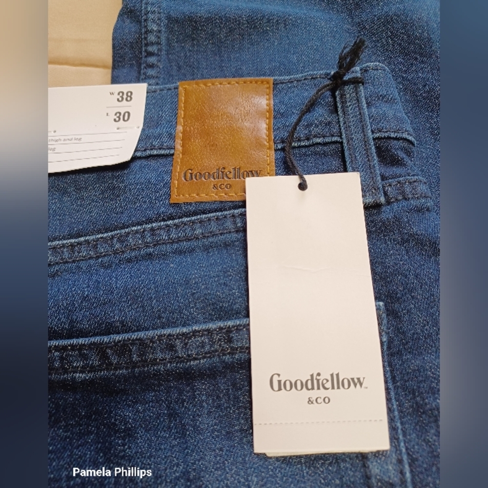 Goodfellow & Co Blue Jeans with Brown Leather Detail